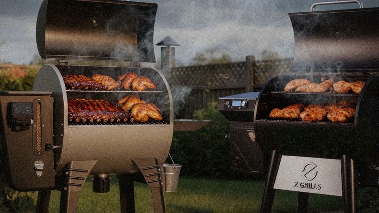 Camp Chef Woodwind Pro versus Z Grills 700 Series on a dusk patio