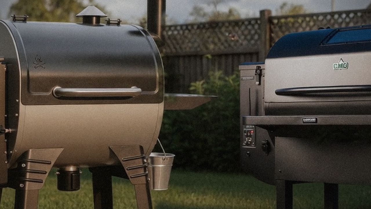 Camp Chef Woodwind WiFi 24 and Green Mountain Grills Peak starting up, controllers lit