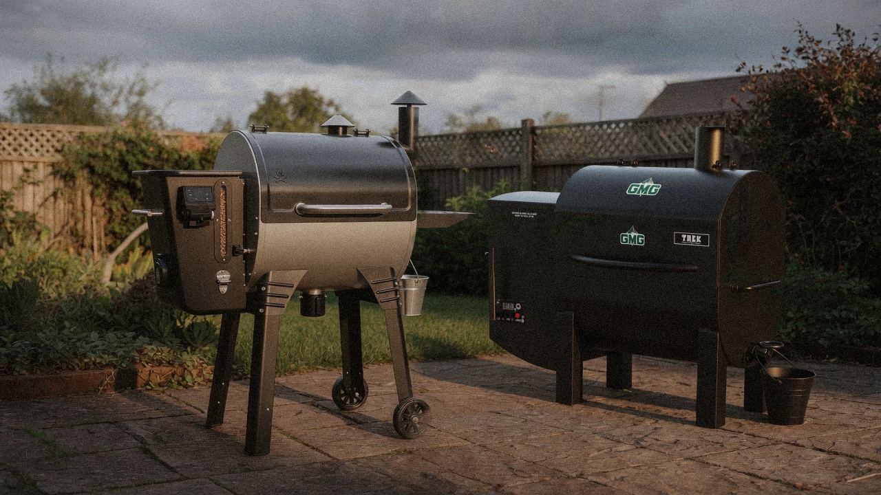 Morning patio with the Camp Chef Woodwind WiFi 24 and the Green Mountain Grills Trek, unboxing-day mood