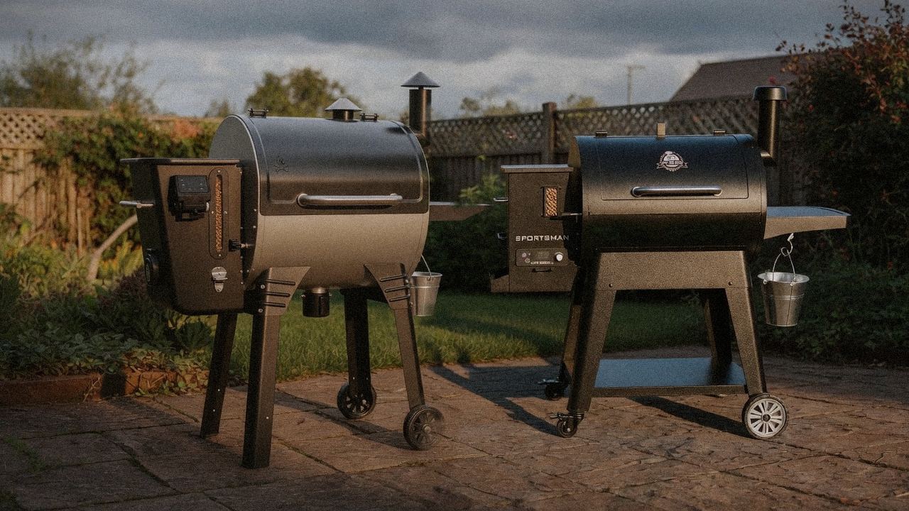 Camp Chef Woodwind WiFi 24 beside Pit Boss Navigator 850, editorial product photography