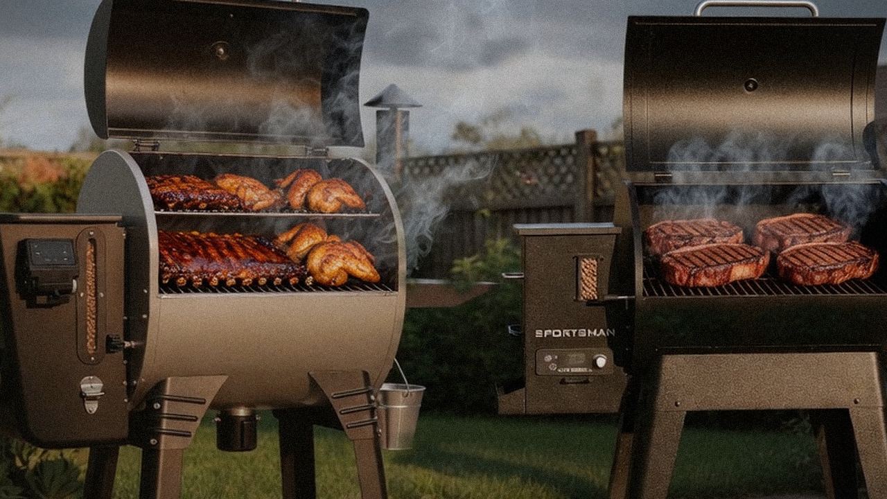 Searing and grate view: Camp Chef Woodwind WiFi 24 next to Pit Boss Sportsman