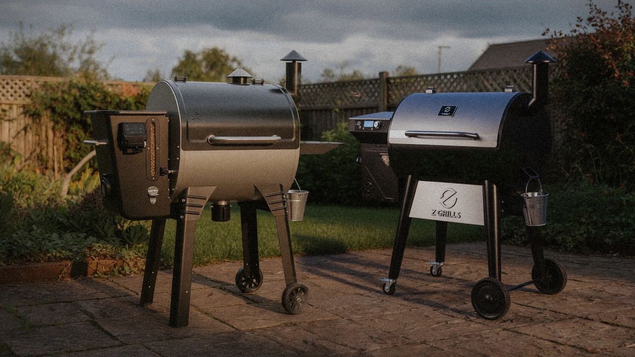 Camp Chef Woodwind WiFi 24 beside Z Grills 700 Series (ZPG-7002), editorial product photography