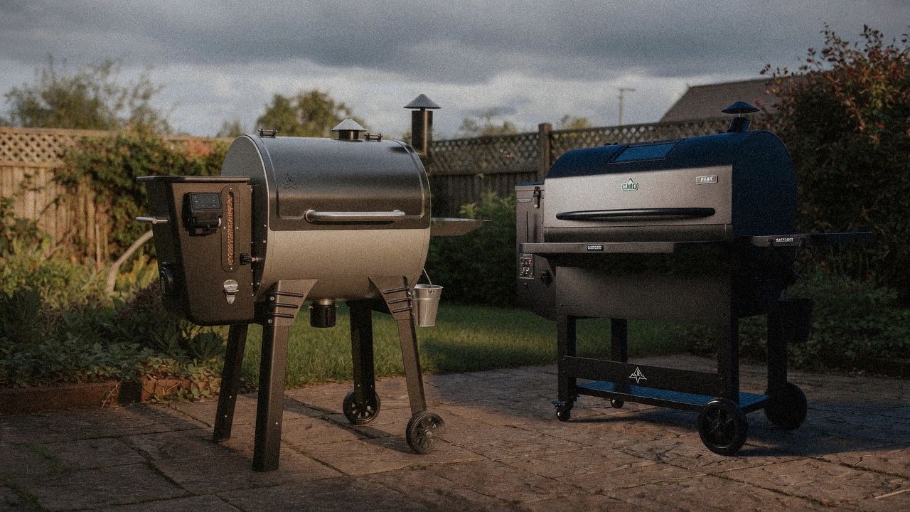 Morning patio with the Camp Chef Woodwind Pro WiFi 24 and the Green Mountain Grills Peak, unboxing-day mood