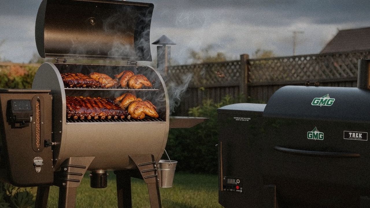 Searing and grate view: Camp Chef Woodwind Pro WiFi 24 next to Green Mountain Grills Trek