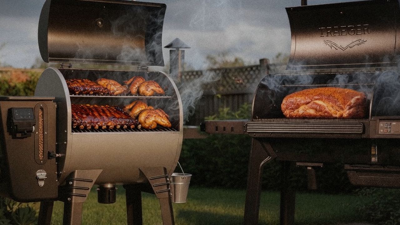 Searing and grate view: Camp Chef Woodwind Pro WiFi 24 next to Traeger Ironwood