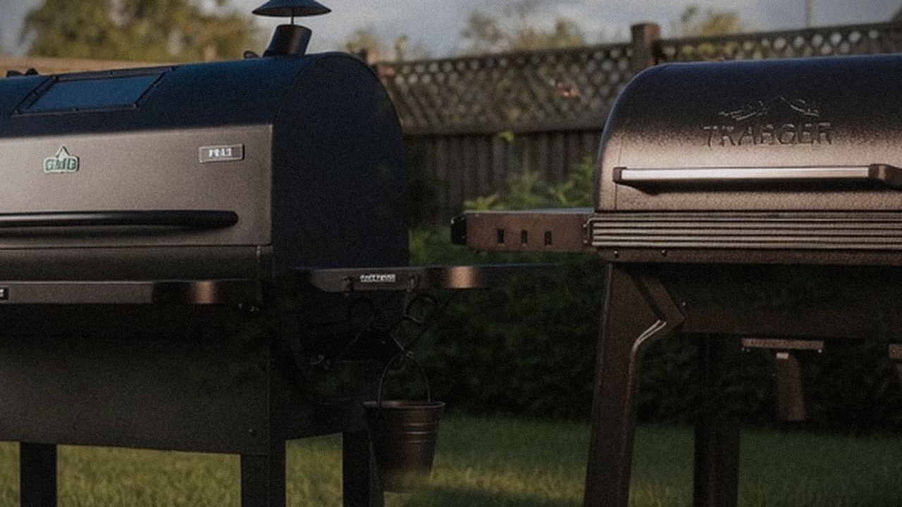Green Mountain Grills Peak and Traeger Timberline starting up, controllers lit