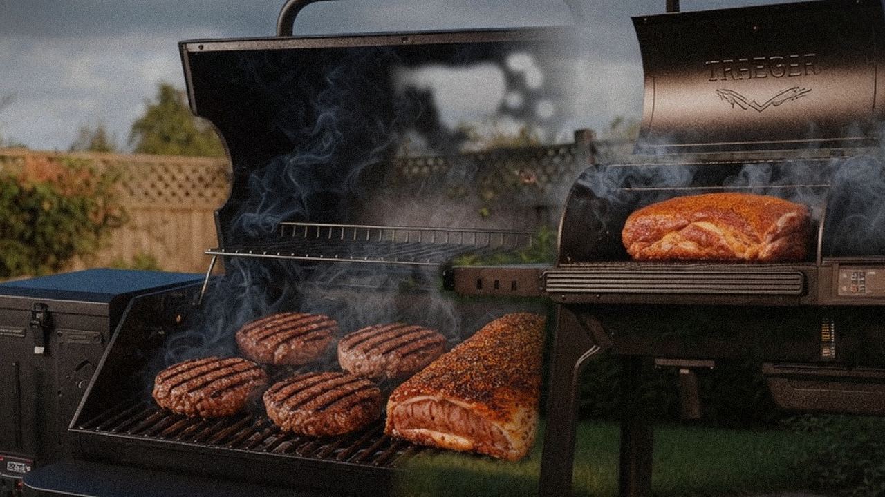 Searing and grate view: Green Mountain Grills Peak next to Traeger Woodridge Pro