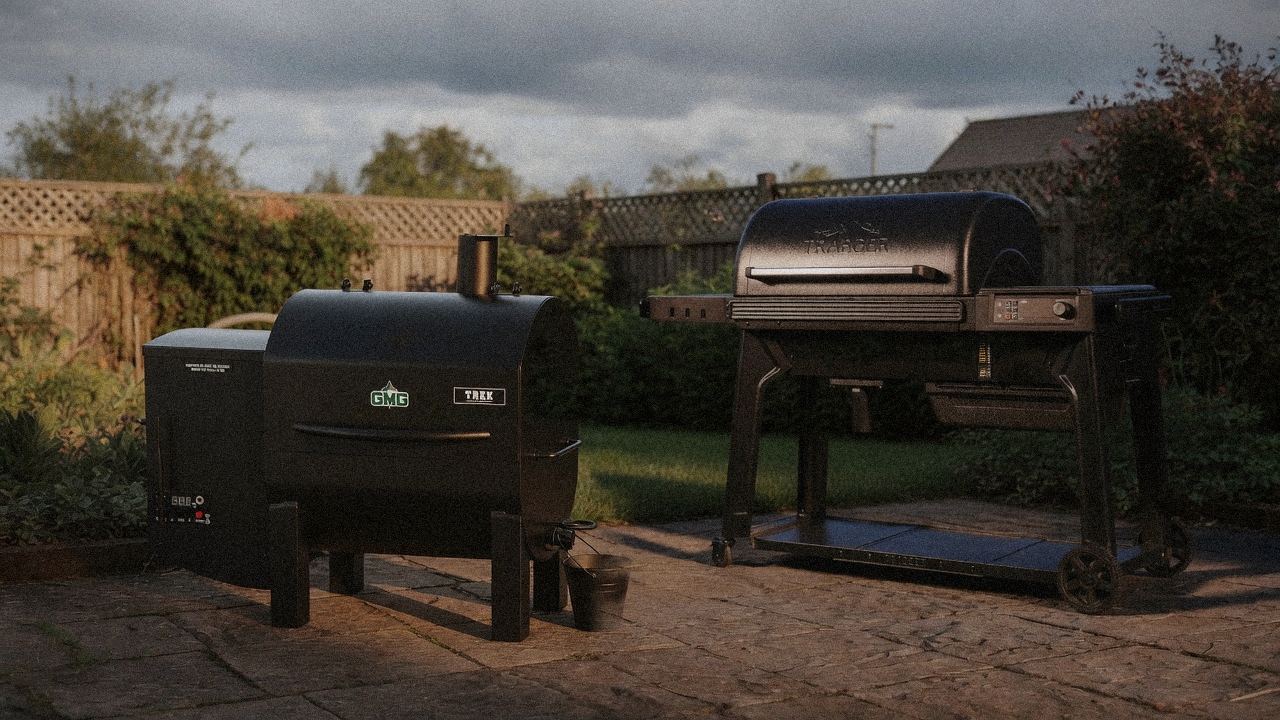Morning patio with the Green Mountain Grills Trek and the Traeger Woodridge Pro, unboxing-day mood