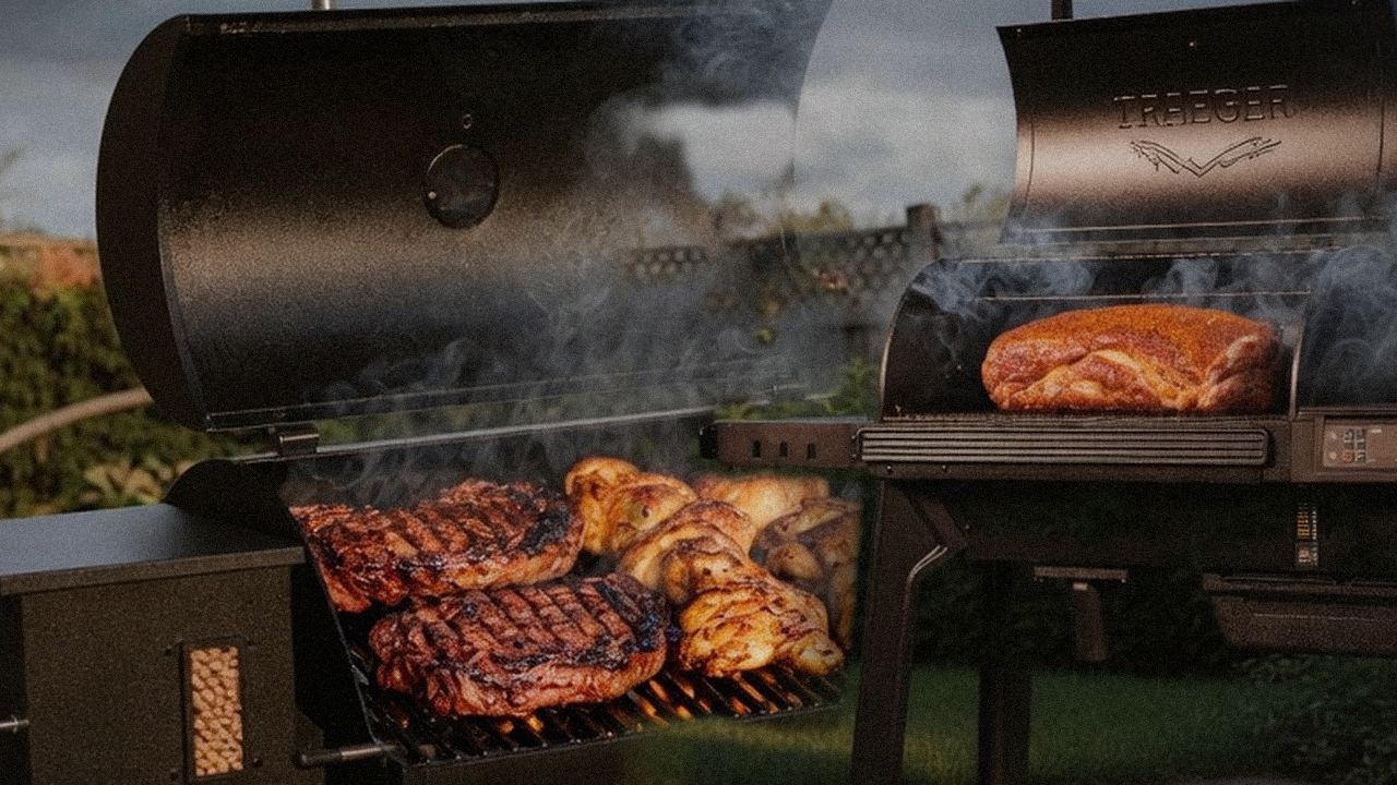 Searing and grate view: Pit Boss Navigator 850 next to Traeger Timberline