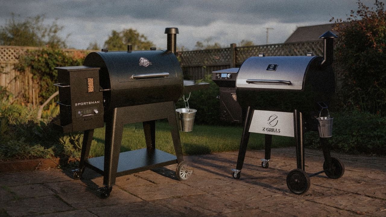 Pit Boss Navigator 850 beside Z Grills 700 Series (ZPG-7002), editorial product photography
