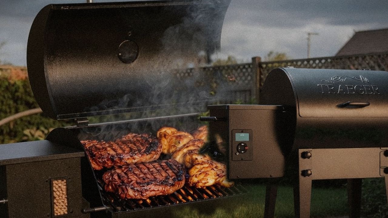 Searing and grate view: Pit Boss Sportsman next to Traeger Tailgater 20