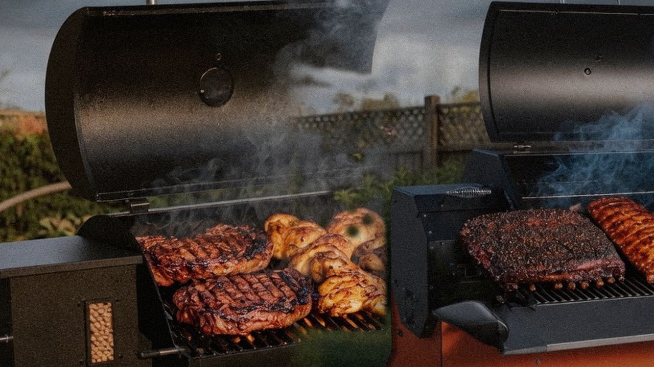 Searing and grate view: Pit Boss Sportsman next to Yoder Smokers YS640s