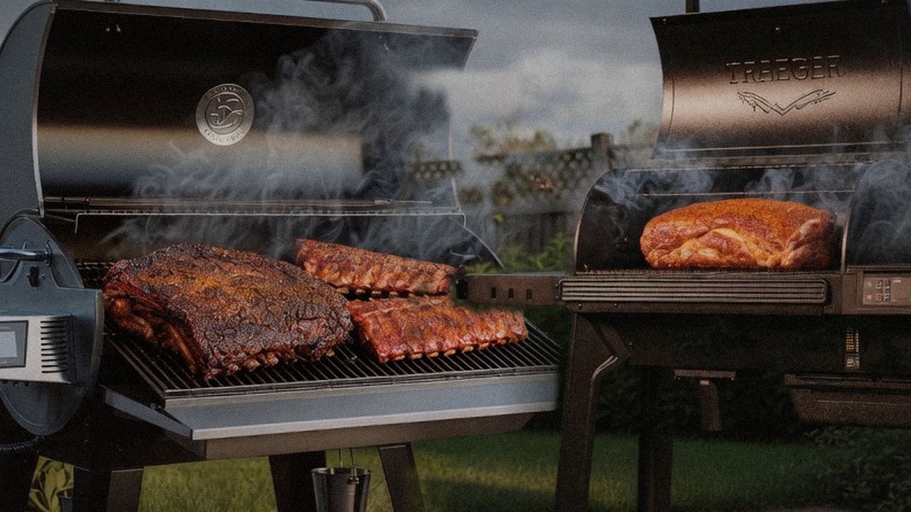 Searing and grate view: recteq Flagship 1600 next to Traeger Woodridge Pro