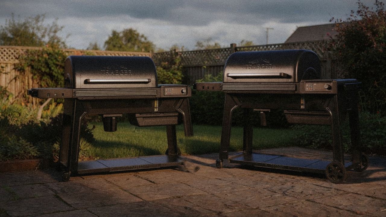 Traeger Pro 780 beside Traeger Woodridge Pro, editorial product photography