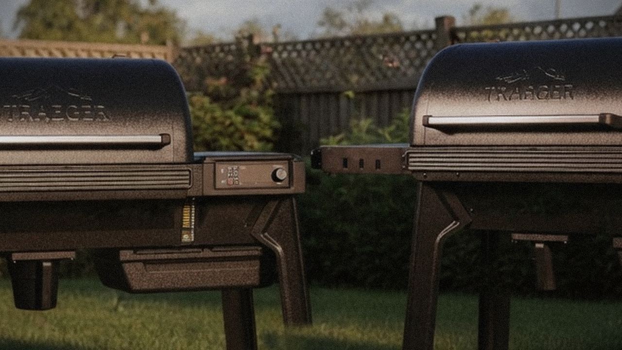 Traeger Pro 780 and Traeger Woodridge Pro starting up, controllers lit