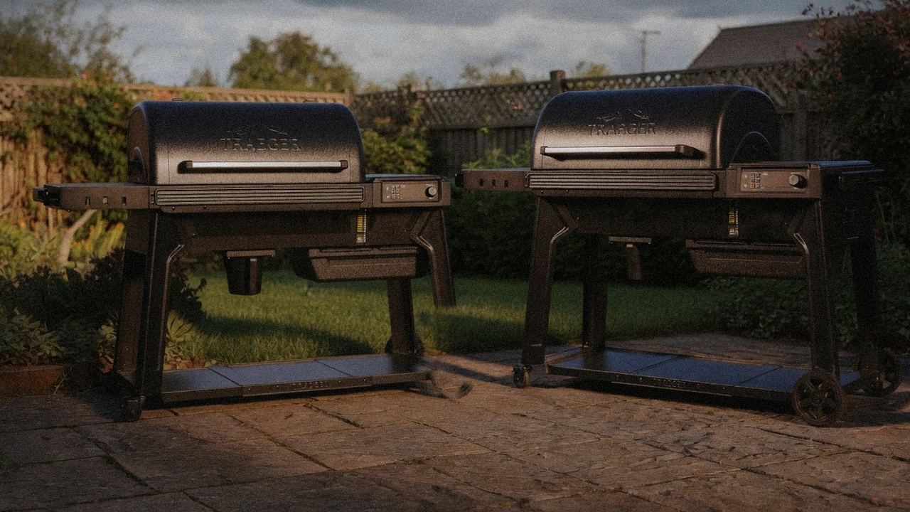 Traeger Pro 780 standing next to Traeger Woodridge Pro, showing the size and price-tier gap