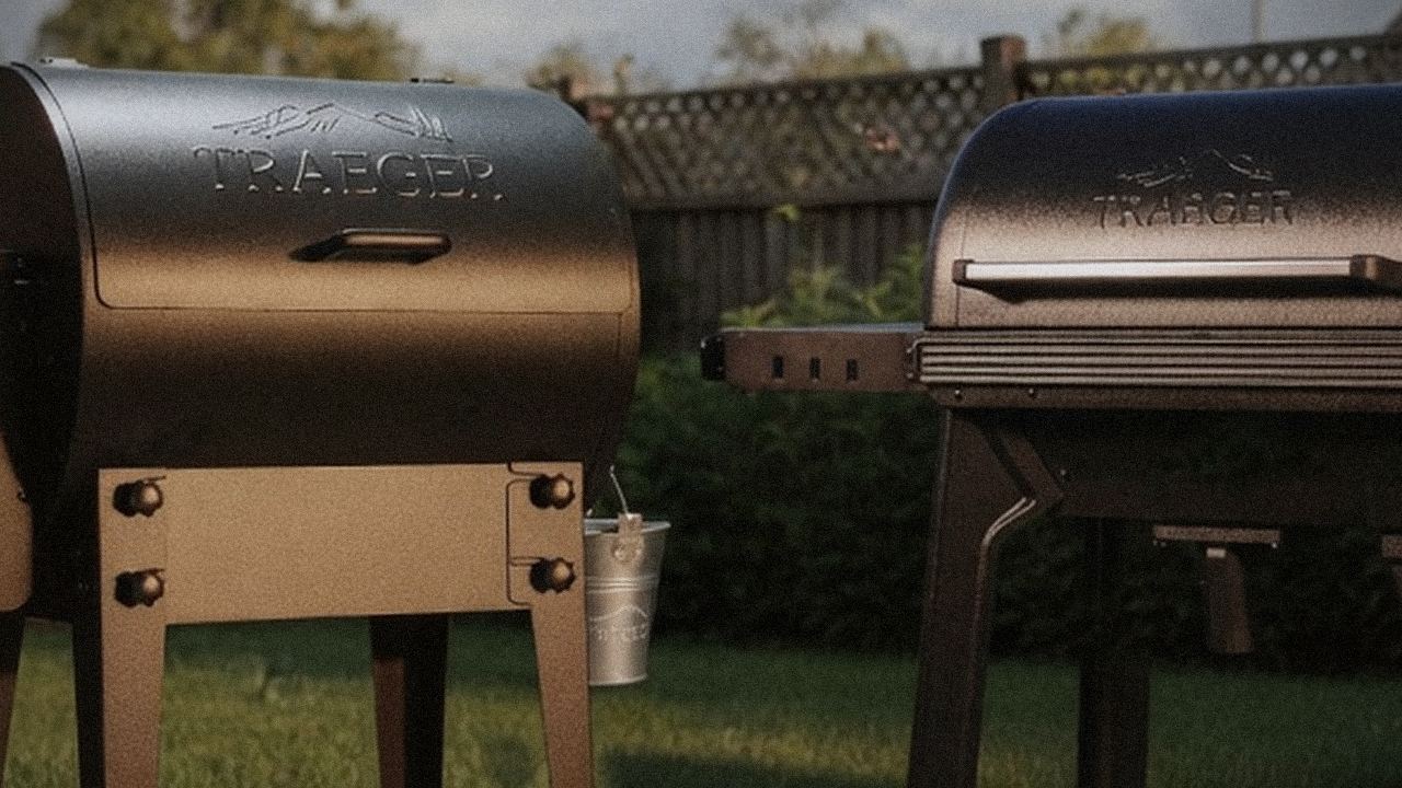 Traeger Tailgater 20 and Traeger Woodridge Pro starting up, controllers lit