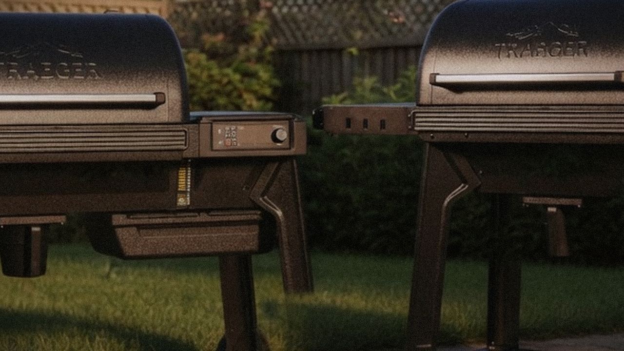Close comparison of the Traeger Timberline controller next to the Traeger Woodridge Pro controller