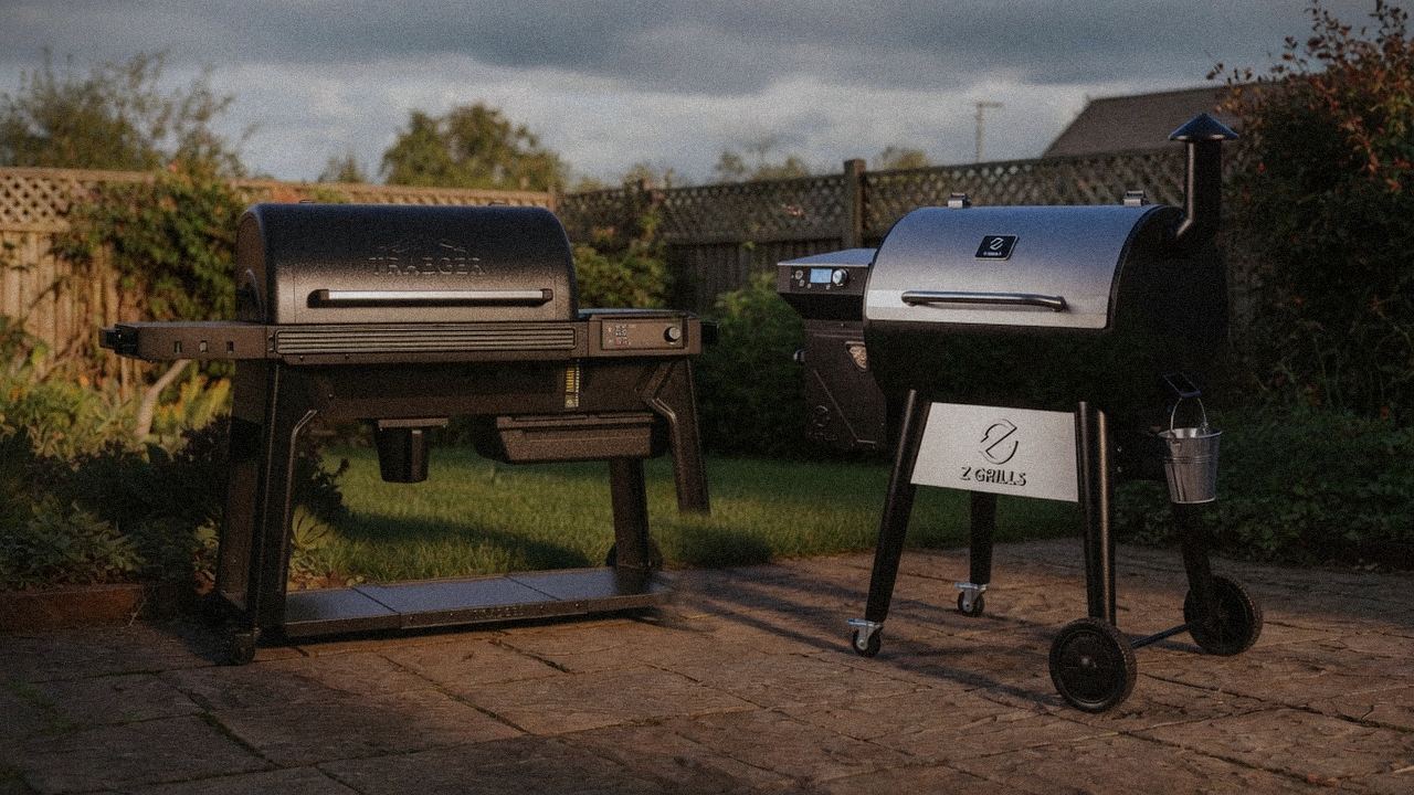 Traeger Woodridge Pro beside Z Grills 700 Series (ZPG-7002), editorial product photography
