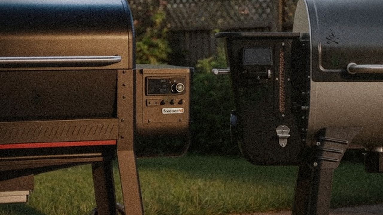 Close comparison of the Weber Searwood XL 600 controller next to the Camp Chef Woodwind WiFi 24 controller