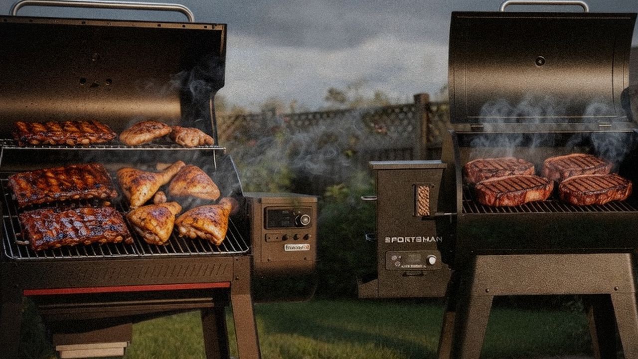 Searing and grate view: Weber Searwood XL 600 next to Pit Boss Sportsman