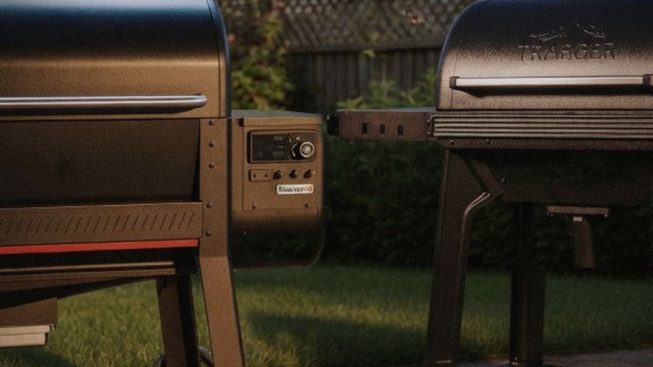 Close comparison of the Weber Searwood XL 600 controller next to the Traeger Timberline controller