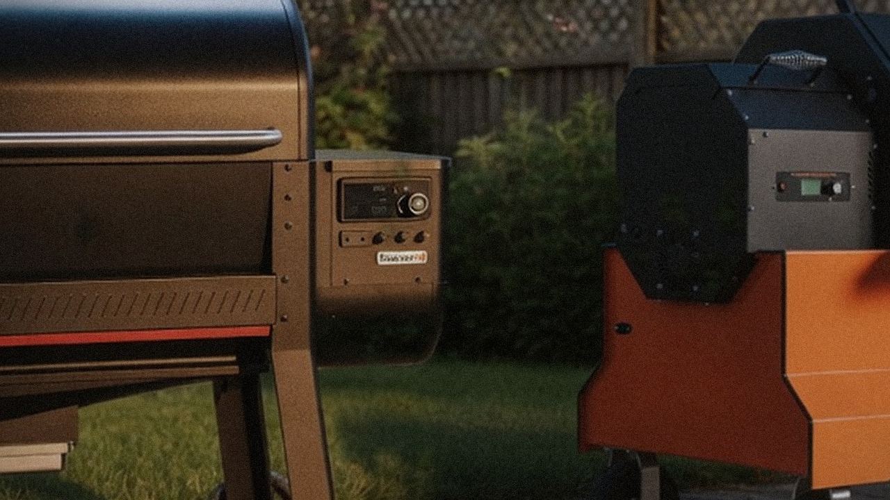 Close comparison of the Weber Searwood XL 600 controller next to the Yoder Smokers YS640s controller